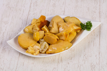 Pickled mushrooms in the bowl
