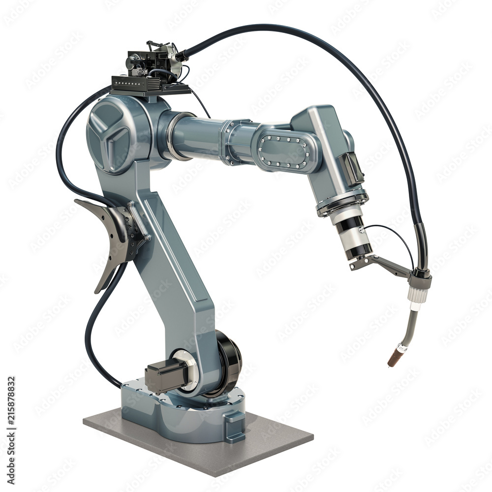 Poster robot welding concept. 3d rendering
