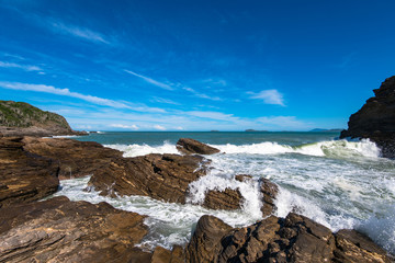 Beautiful Landscape of Ocean Waves Crash on the Rocks