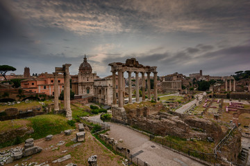 Fototapeta na wymiar Ruins of Roman forum without usual crowd of tourists. 