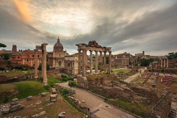 Fototapeta na wymiar Roman forum with colorful cloud