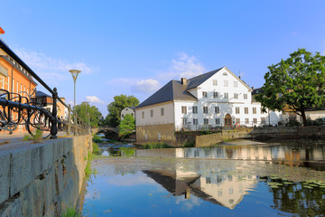 Obraz premium Beautiful landscape view on city from river side. Uppsala, Sweden, Europe. Beautiful backgrounds.