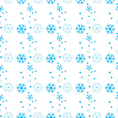 Snowflake seamless pattern. Snow on white background. Abstract wallpaper, wrapping decoration. Symbol winter, Merry Christmas holiday, Happy New Year celebration Vector illustration