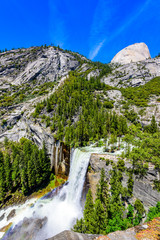 Vernal Falls and Merced River, Hiking at Nevada Falls along John Muir Trail and Mist Trail, Yosemite National Park, California, USA