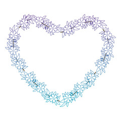 beautiful flower and leafs heart shaped frame vector illustration design