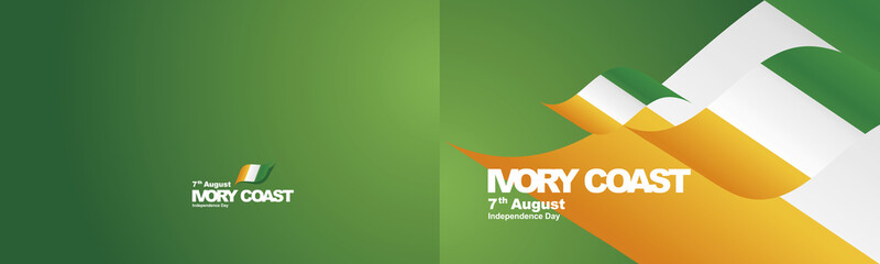 Independence Day Ivory Coast flag ribbon two fold landscape background