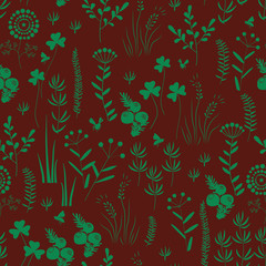 Hand drawn seamless pattern with wildflowers