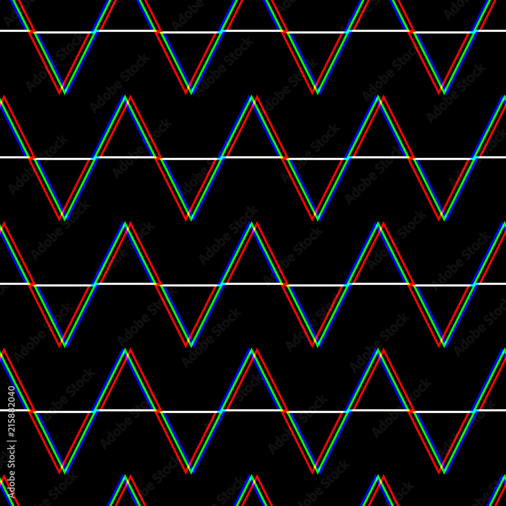 Poster vector seamless glitch pattern . color on black background. triangle element. digital pixel noise ab