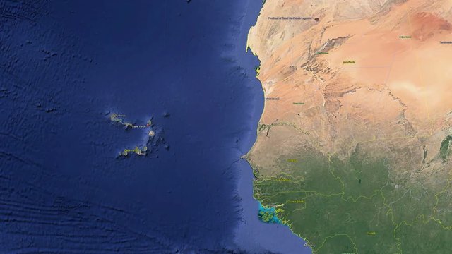 Cape Verde with flag. 3d earth in space - zoom in Cape Verde outer, created using ultra high res NASA