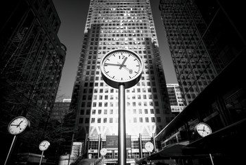 Clocks in One Canada Square in London