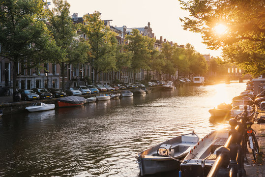 Sunset over canal