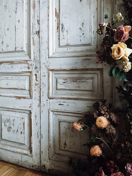 Old door decorated with flowers