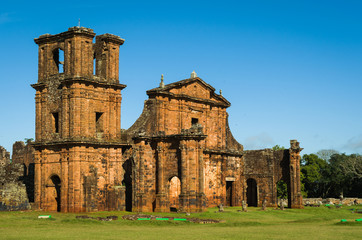 Part of the UNESCO site - Jesuit Missions of the Guaranis: Church, Ruins of Sao Miguel das Missoe, Rio Grande do Sul, Brazil. - obrazy, fototapety, plakaty