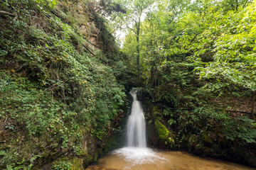 Fototapeta na wymiar Landscape of First Gabrovo waterfall cascade in Belasica Mountain, Novo Selo, Republic of Macedonia
