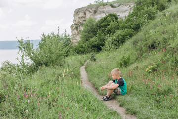 family tourist hiking wild river canyons wild