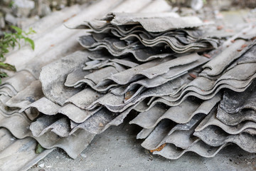 Eternit in an old farm in central europe. Old building materials used for roofing.