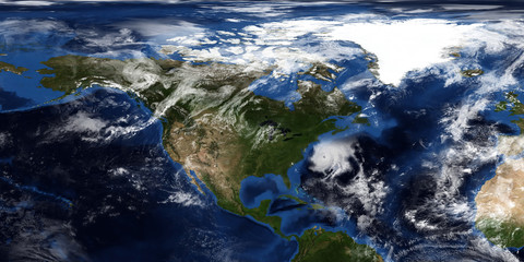 Extremely detailed and realistic 3D illustration of a Hurricane approaching North America. Shot from Space. Elements of this image are furnished by NASA.