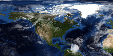 Extremely detailed and realistic 3D illustration of a Hurricane approaching North America. Shot from Space. Elements of this image are furnished by NASA.