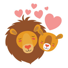 wild lions couple with hearts vector illustration design