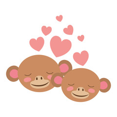 wild monkeys couple with hearts vector illustration design