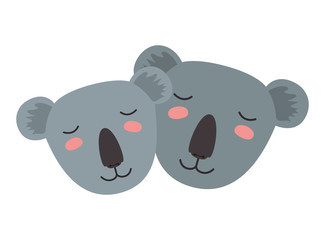 wild koalas couple heads vector illustration design