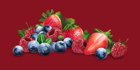 Obraz na płótnie Canvas Raspberries, blueberries and strawberries