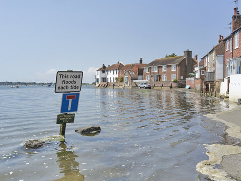 Bosham Harbour flooding at high tide on a sunny summer day