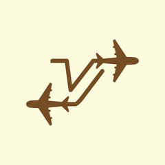 Line Airways V letter logo vector element. Initial Plane Travel logo Template