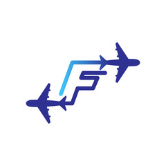 Line Airways F letter logo vector element. Initial Plane Travel logo Template