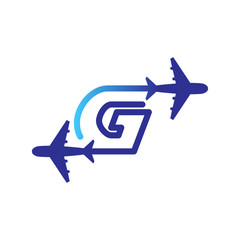 Line Airways G letter logo vector element. Initial Plane Travel logo Template