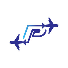 Line Airways P letter logo vector element. Initial Plane Travel logo Template