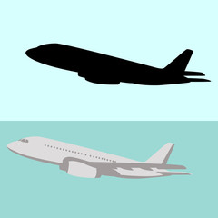 passenger airliner vector illustration flat style black silhouette