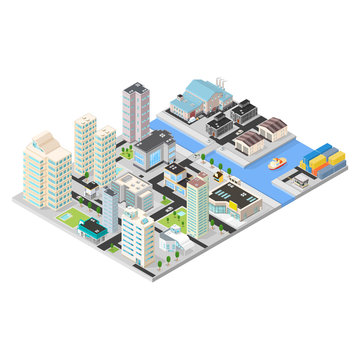 Isometric Vector City Docklands
Large urban cityscape.