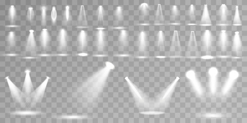 Scene illumination different shapes and projections collection, transparent special effects. Bright lighting with spotlights.