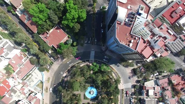 Aerial top view of Parque de la Bola in San Jose Insurgentes, Mexico City