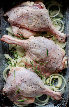 Raw spiced duck leg