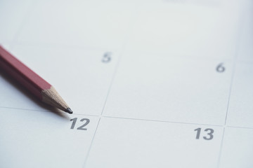 close up of organizer or calendar and red pencil, planning for business meeting or travel planning concept