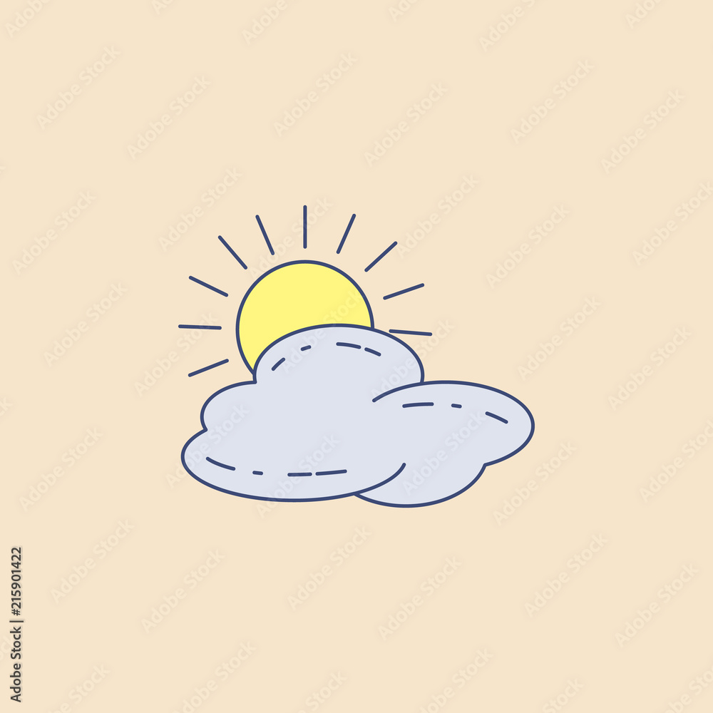 Poster sun behind clouds field outline icon. element of outdoor recreation icon for mobile concept and web 