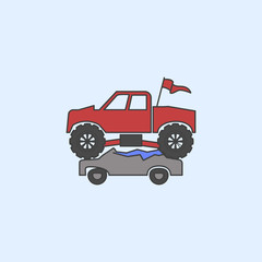 bigfoot car crushes cars field outline icon. Element of monster trucks show icon for mobile concept and web apps. Field outline bigfoot car crushes cars icon can be used for web