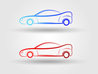 Blue and red sports car for logo and icon with shadow vector illustration