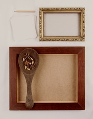 Frames with herbs and spices. Copy space.