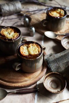 French onion soup with cheese crouton.