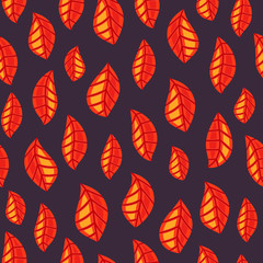 Floral seamless pattern with fallen leaves. Autumn. Leaf fall. Colorful artistic background. Can be used for wallpaper, textiles, wrapping, card, cover. Vector illustration, eps10