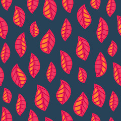 Fototapeta na wymiar Floral seamless pattern with fallen leaves. Autumn. Leaf fall. Colorful artistic background. Can be used for wallpaper, textiles, wrapping, card, cover. Vector illustration, eps10