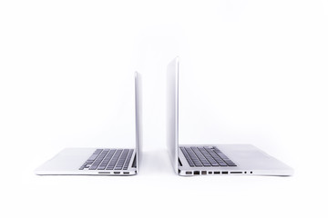 Two laptops on a white background