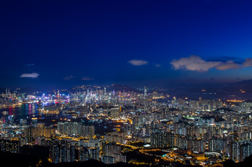 Fototapeta na wymiar Night skyline of an urban skyline, long exposure