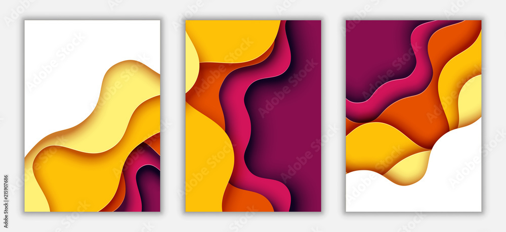 Aufkleber Paper cut of autumn colors vertical A4 banner template abstract background.Vector illustration.