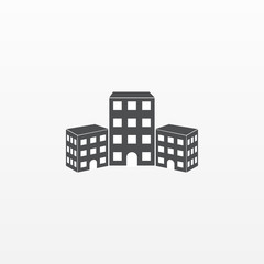 Gray building icon isolated on background. Modern flat pictogram, business, marketing, internet conc
