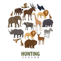 Vector hunting season poster of wild animals