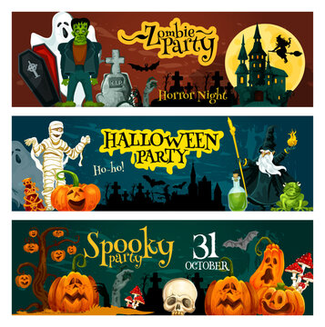 Halloween holiday zombie party invitation banner